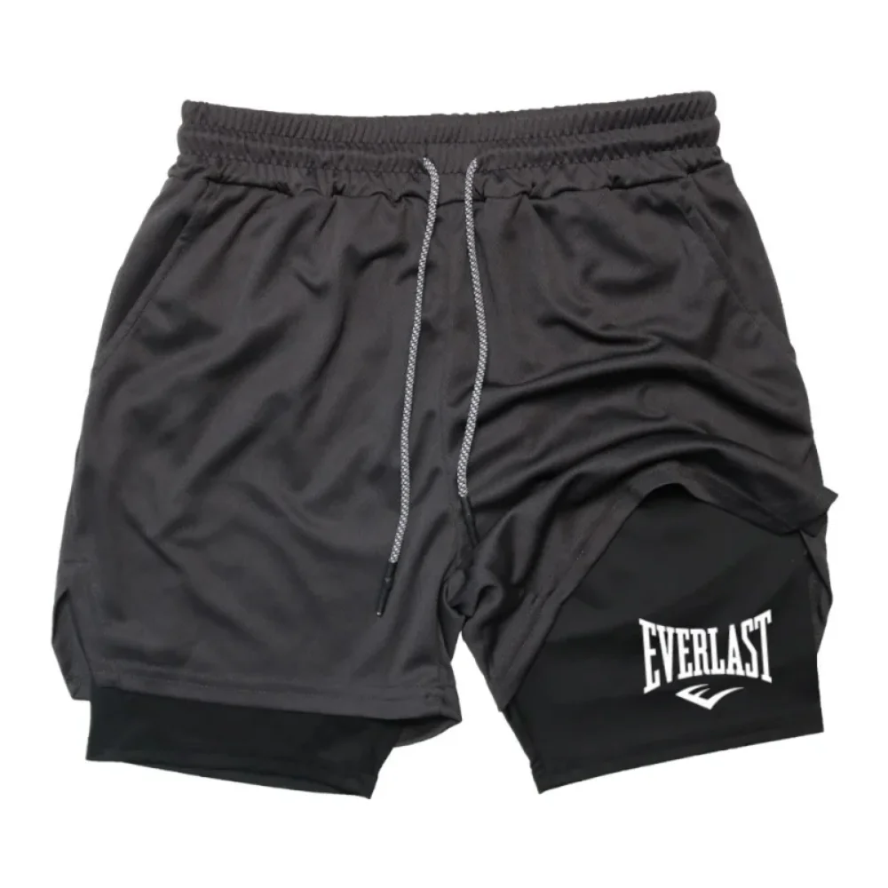 Shorts de ginástica de compressão masculino, calças esportivas estampadas EVERLAST, camada dupla, secagem rápida, basquete, praia, músculo, fitness