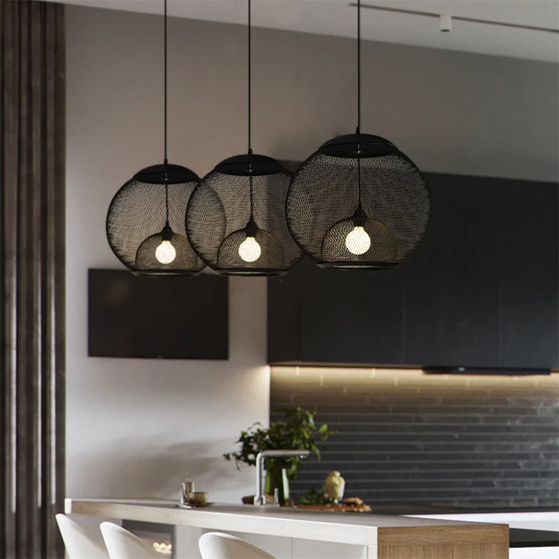 النمط الصناعي الأمريكي الأسود شبكة سلكية قلادة مصباح بساطتها مطعم الإقامة المنزلية الثريات فيلا غرفة المعيشة أضواء LED