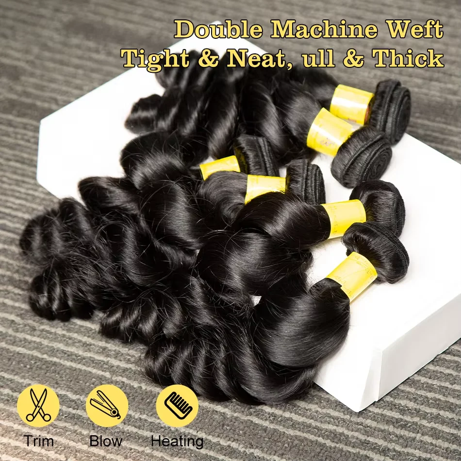 البرازيلي شعر بشري مجعد حزمة فضفاض موجة 3/4 قطعة حزم شعر ريمي 30 32 34 بوصة الطبيعية الأسود نسج وصلات شعر مزدوجة #5