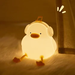 Lámpara de noche de pato Musical, bonita lámpara de noche de pato de silicona, luz cálida táctil, temporizador de carga USB, decoración de habitación, regalo creativo para niños