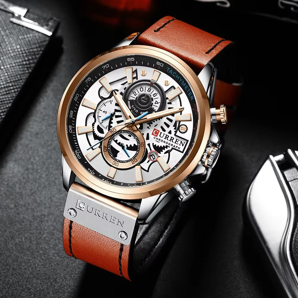 CURREN 8380 Waterproof multifunctional quartz watch; Business simple calendar men\'s leather watch