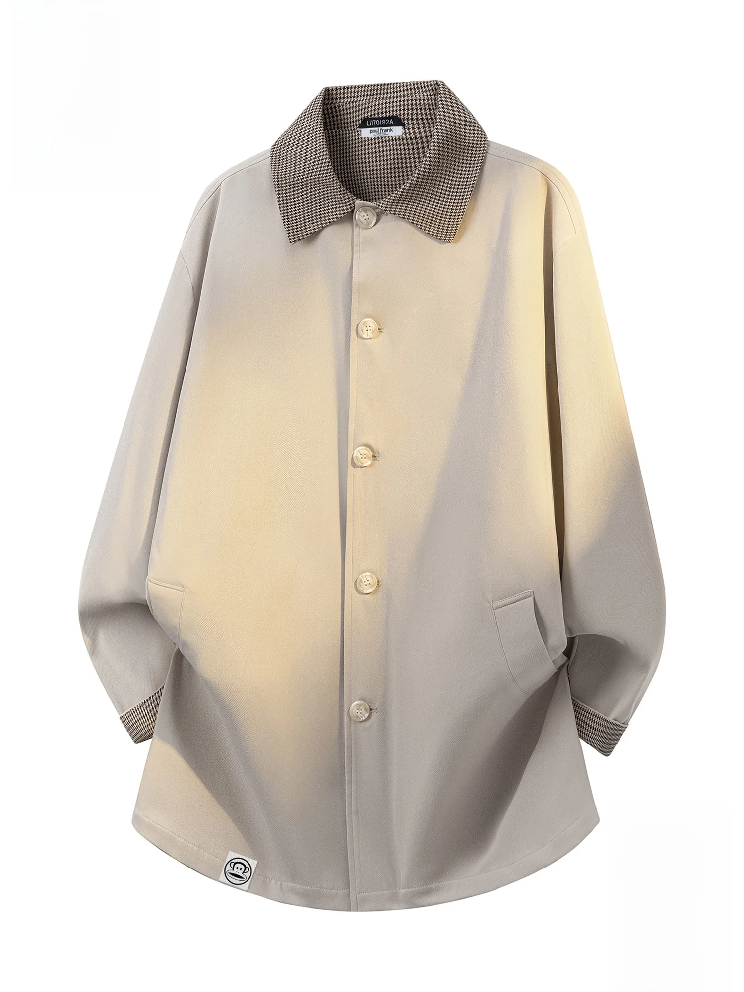 

Мужское демисезонное пальто Paul Frank Large Mouth Monkey в стиле ретро, в клетку, с цветными вставками, средней длины, молодежное, из полиэстера, повседневное