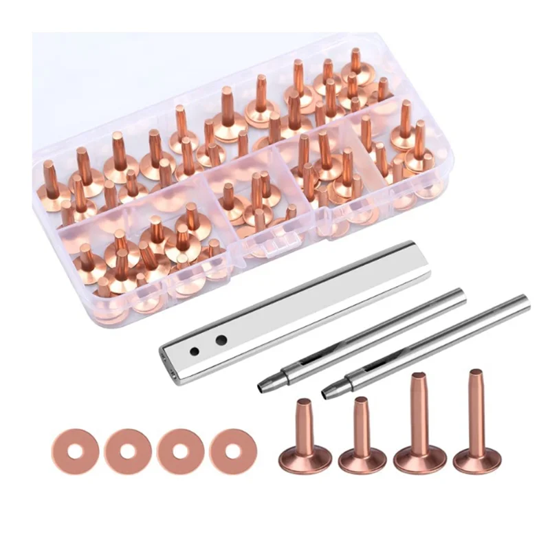 Copper Rivets and Burrs, Solid Brass Rust-Proof Studs Leather Copper Rivet for Leather Pure Copper Rivet Setting Tool