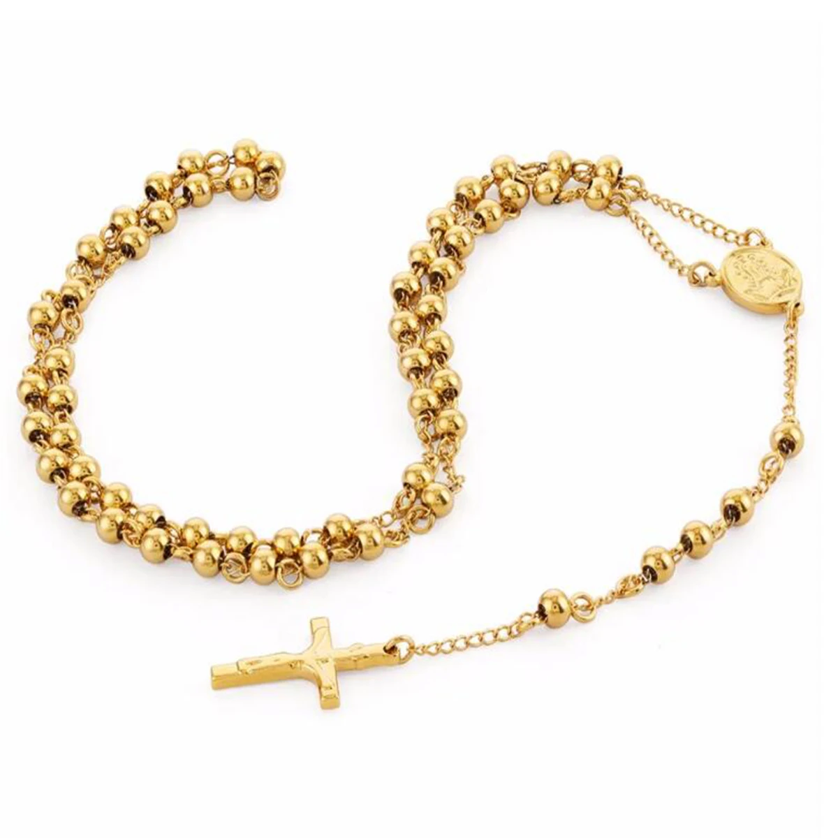 Edelstahl Rosenkranz Perlen Kruzifix Jesus Anhänger Halskette Katholische Medaille Milagrosa Medaille Center Halskette Frauen Männer Schmuck – Detail 3