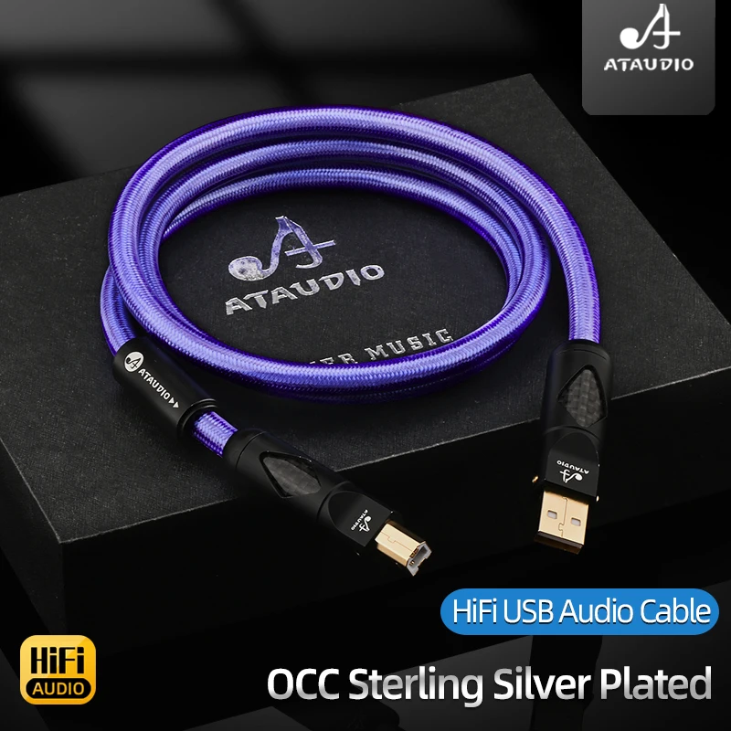 ATAUDIO Silver Plating HiFi USB Cable High Quality DAC Type A to B Audio Cable for HiFi DAC Amplifier USB Cable