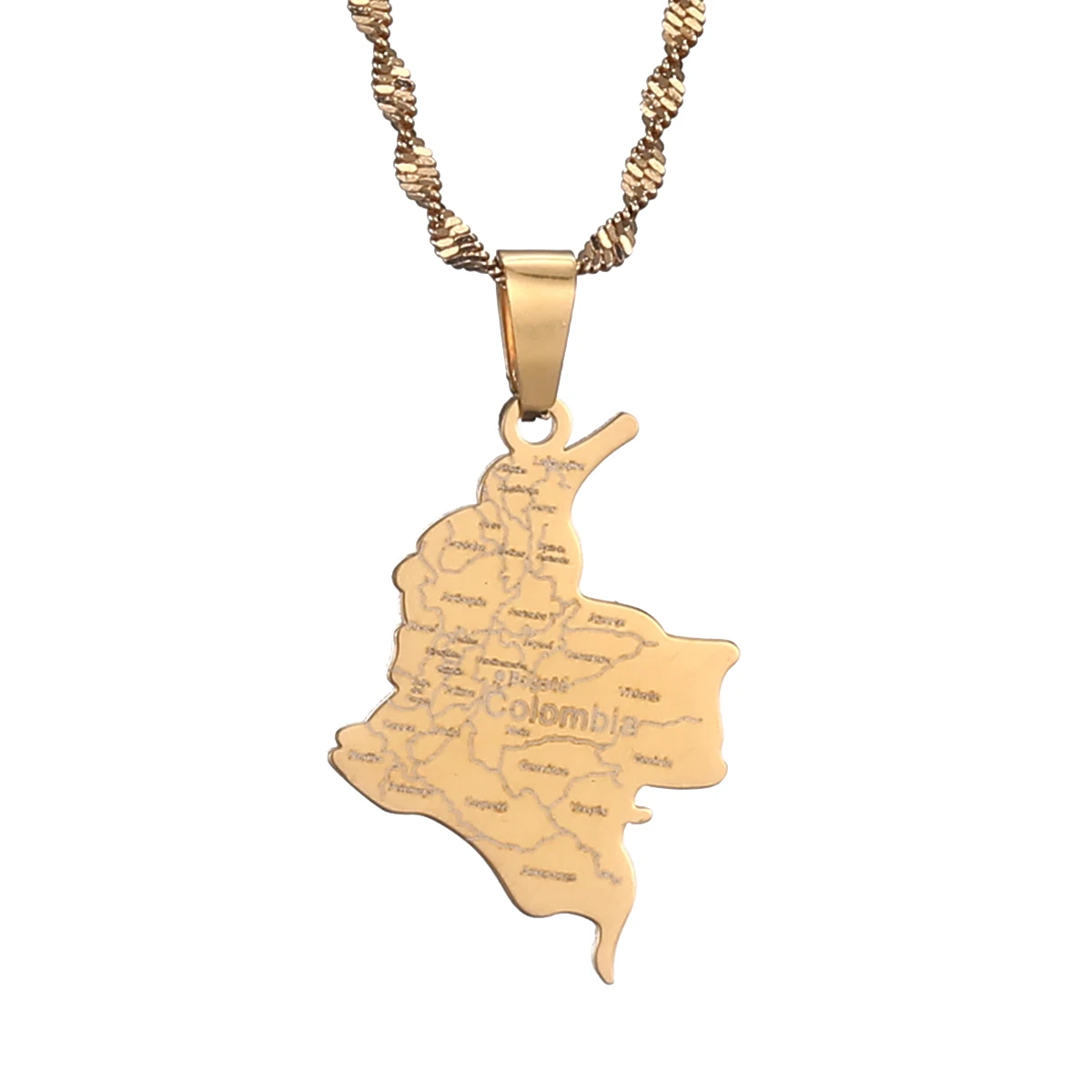 Colombia Pendant Chain for Women Girls Stainless Steel Country Map Jewelry Colombia