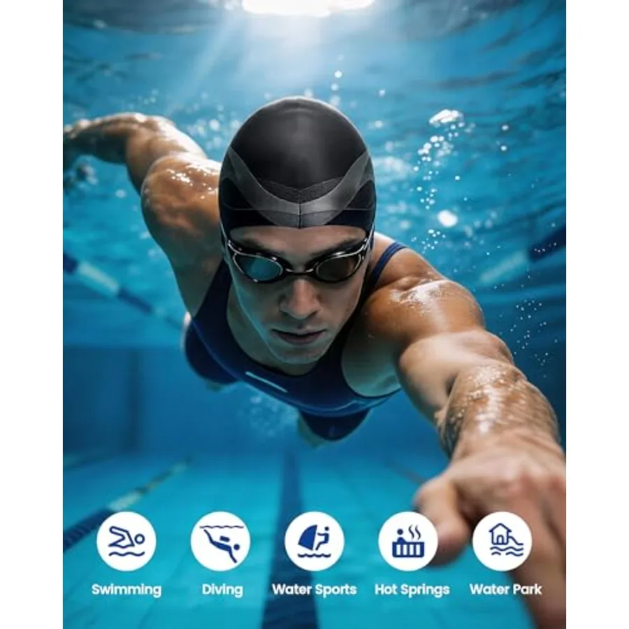 Silicone Swim Cap for Long Hair - X-Large Waterproof Swim Hat for Men Women Adults, Dreadlocks, Braids, Curls and Afros, Black