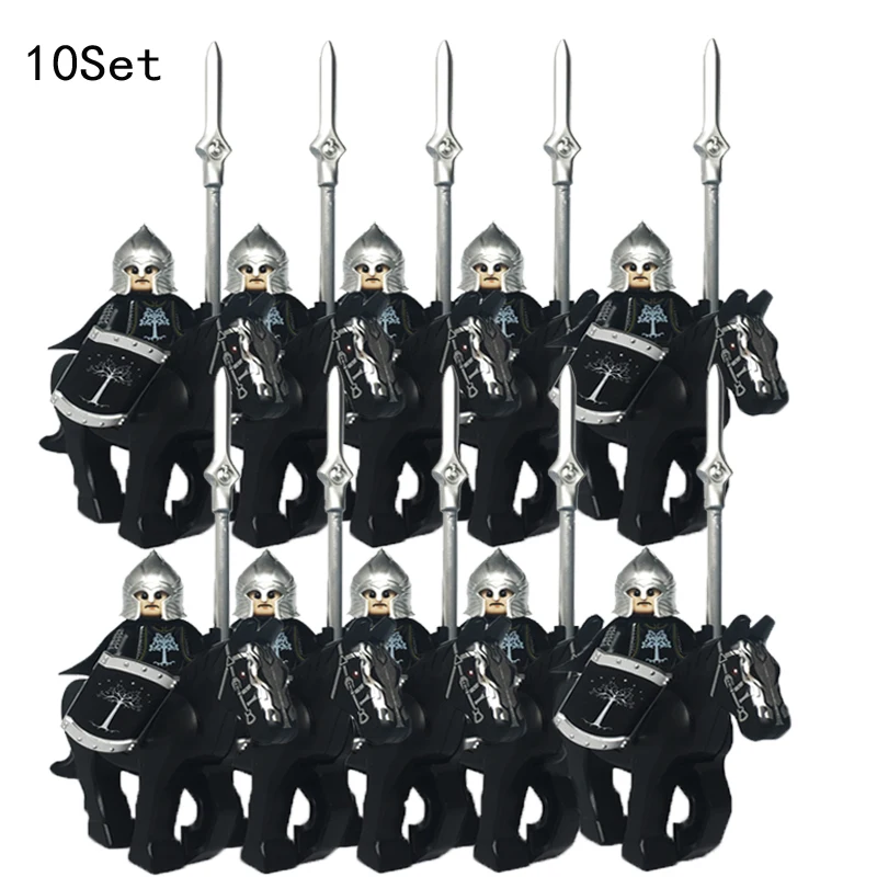 10 Sets Gondor Knight LOTR 9471 Fountain Guard & Castle Roman Solider Black Falcon With Horse Figure Building Block Kids TOYS