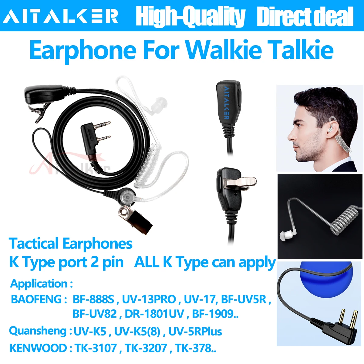 Quansheng UV-K5(8) Walkie Talkie Headset Headphone Earphone For Kenwood Baofeng UV-5R UV82 UV-17 Tytera TC-UV8000 Wouxun KG-UV6D