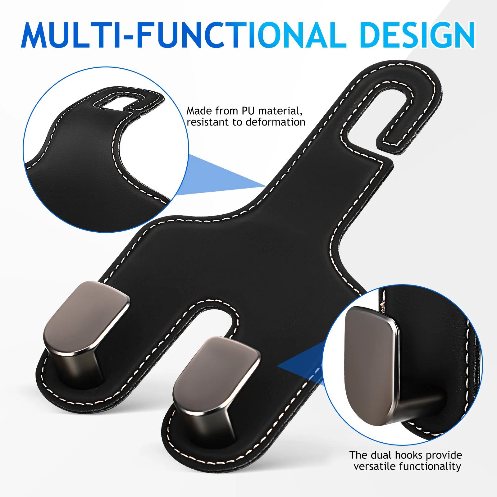 

Seat Headrest Sturdy Pu Dual Hook Purse Hook For Car Organizer For Bag Purse Clothes Storage Car Accessories