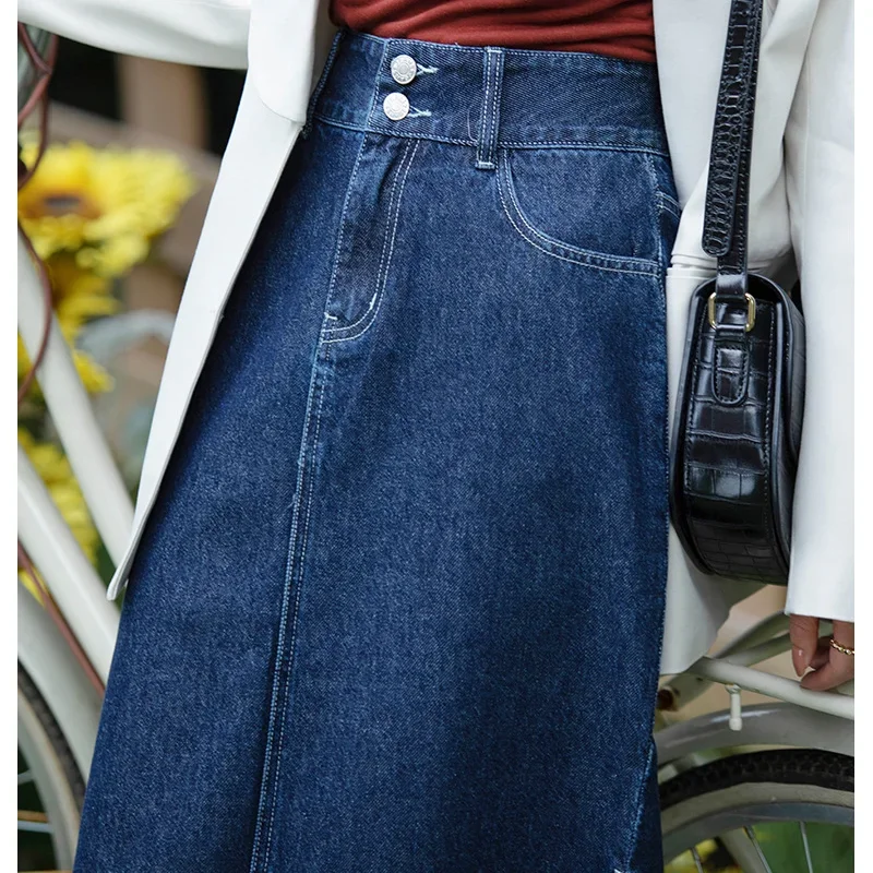 Denim Long Skirts Women Autumn and Winter 2021 New Korean Fashion Harajuku High Waist Vintage Split Blue Y2k A-line Midi Skirts