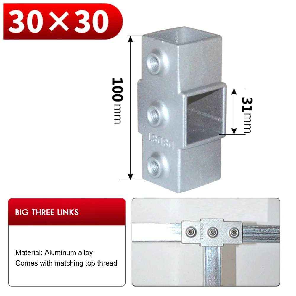Rak Aluminium Aloi Tabung Persegi Pipa Tetap Penjepit Konektor Aksesori Aluminium Aloi Siku Persegi Tiga Arah