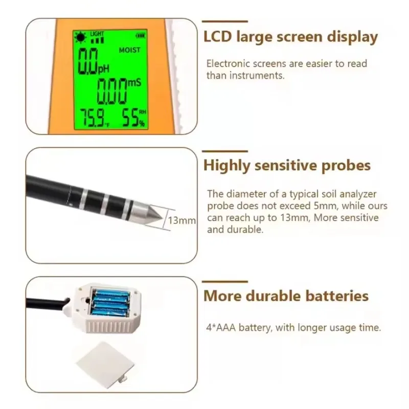

HEDAO YY-1088 Soil moisture meter Ph/ec/humidity/sunlight/air Humidity/temperature 6 In 1 Soil Tester