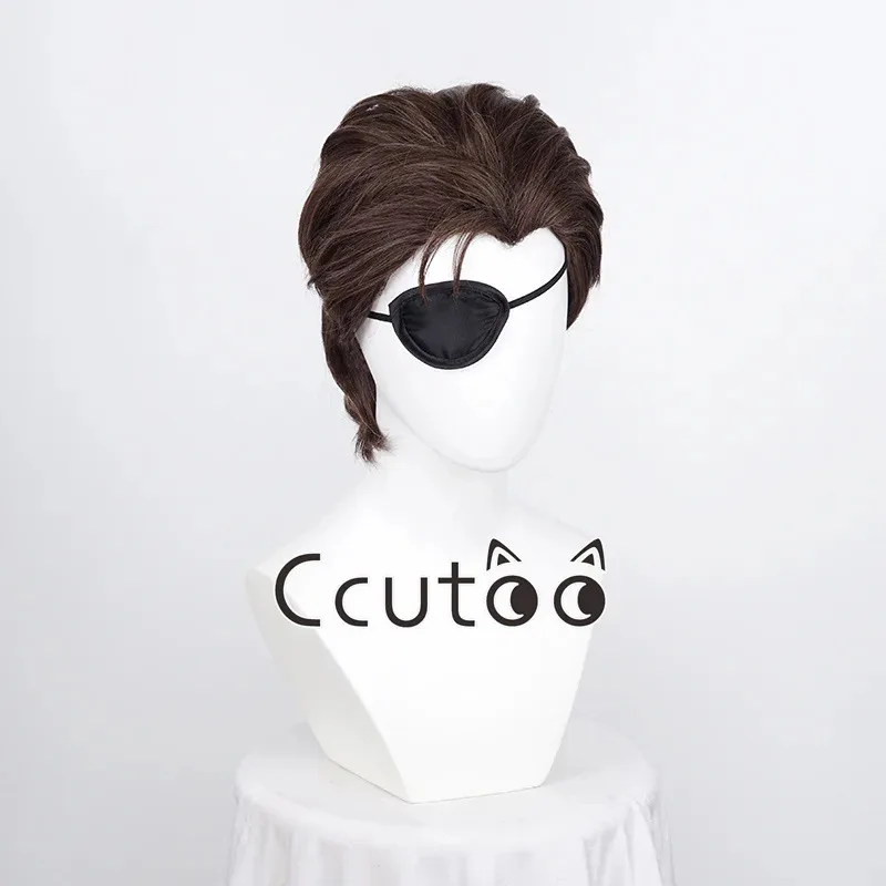 Zizi 2025 ميتال جير الصلبة: Big Boss المحمولة Ops تأثيري الباروكات قصيرة الرجال براون رمادي الشعر الاصطناعية + Eyepatch + غطاء شعر مستعار مجاني