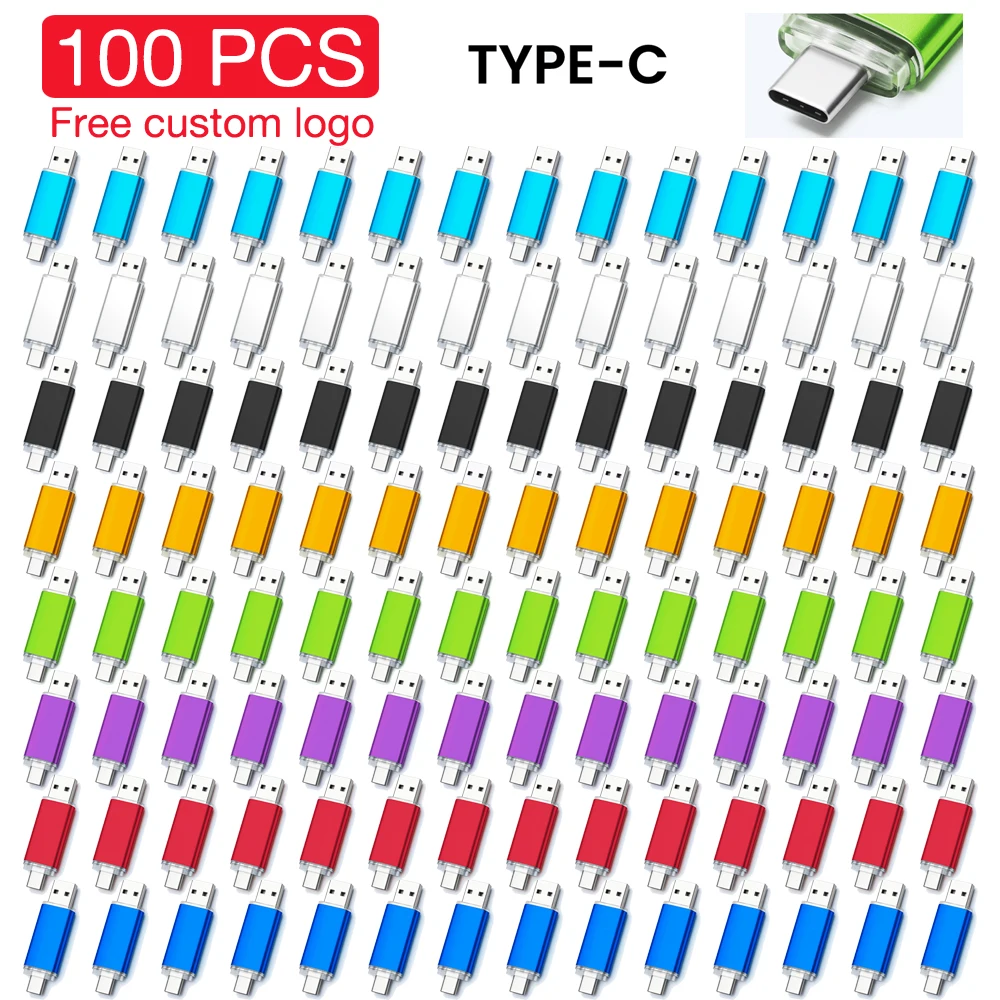 100 Pieces TYPE-C USB 3.0 Flash Drive 128GB Free Custom Logo Pen Drive  64GB Wholesale 100PCS Pen Drive 32GB USB-C Pendrive 16GB