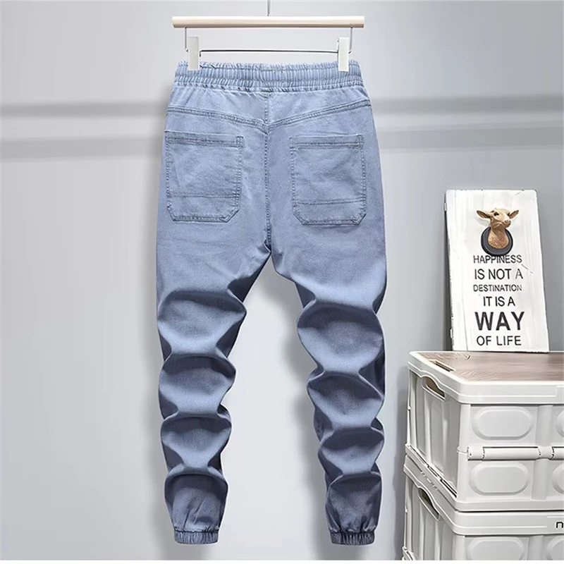 High Street Jeans Men Casual Korean Streetwear Loose Elastic Waist Washed Jeans Pants Men Jeans Para Hombres