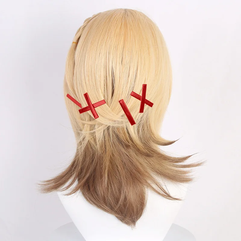 Genshin Impact Xumi Kavi Cosplay perruque avec dégradé doré clair mélangé avec des cheveux bruns mi-longs
