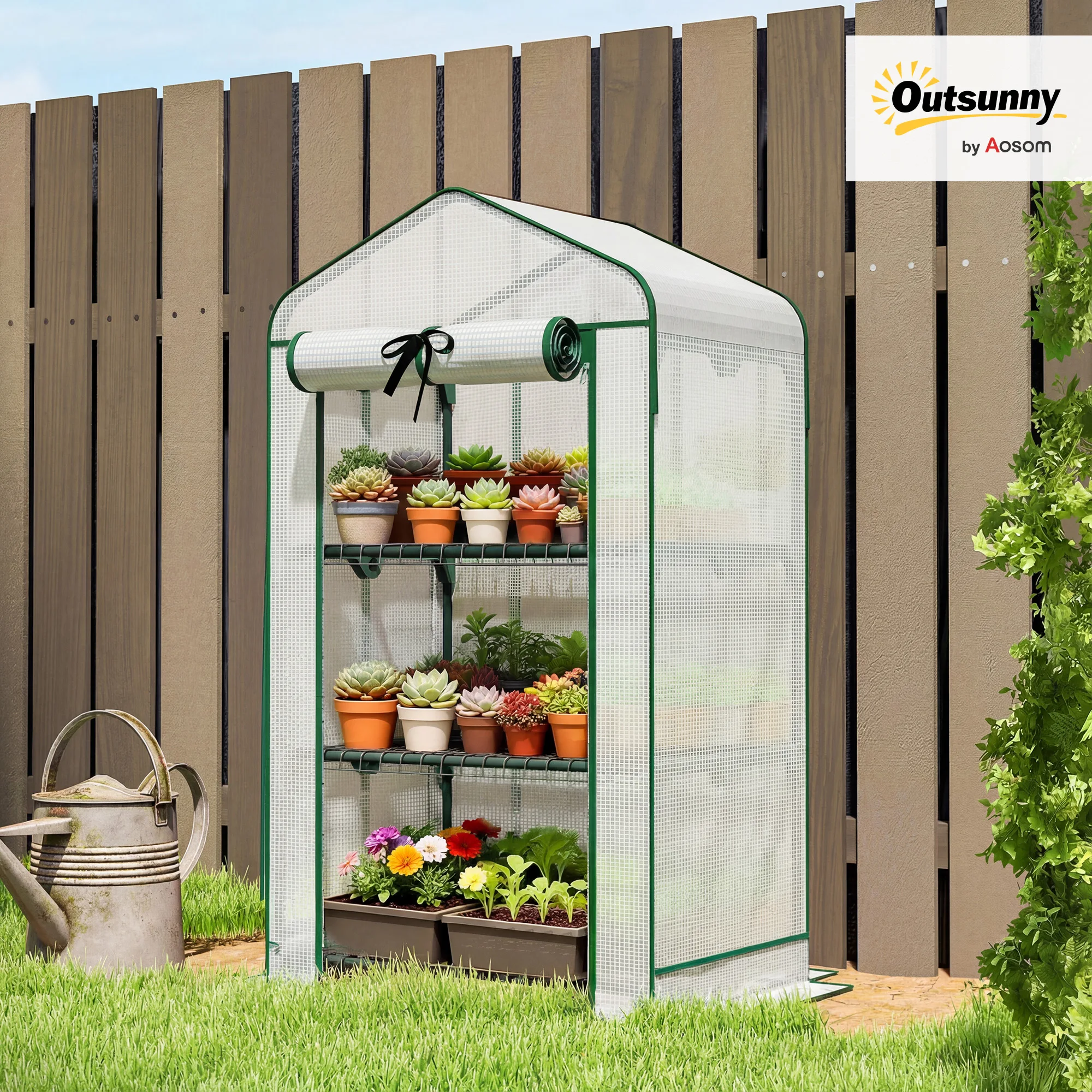 3 Tier Mini Greenhouse with Screen Roof, Portable Small Greenhouse, White