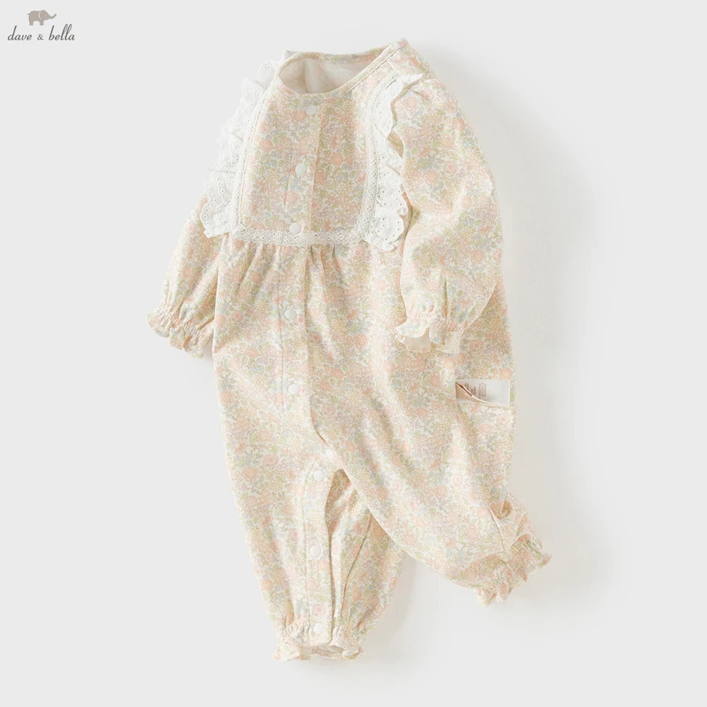 Dave Bella Newborn Spring Floral Jumpsuit Creeper Girls Cotton Printed Cute Romper Baby Princess Party Clothes DB1260830