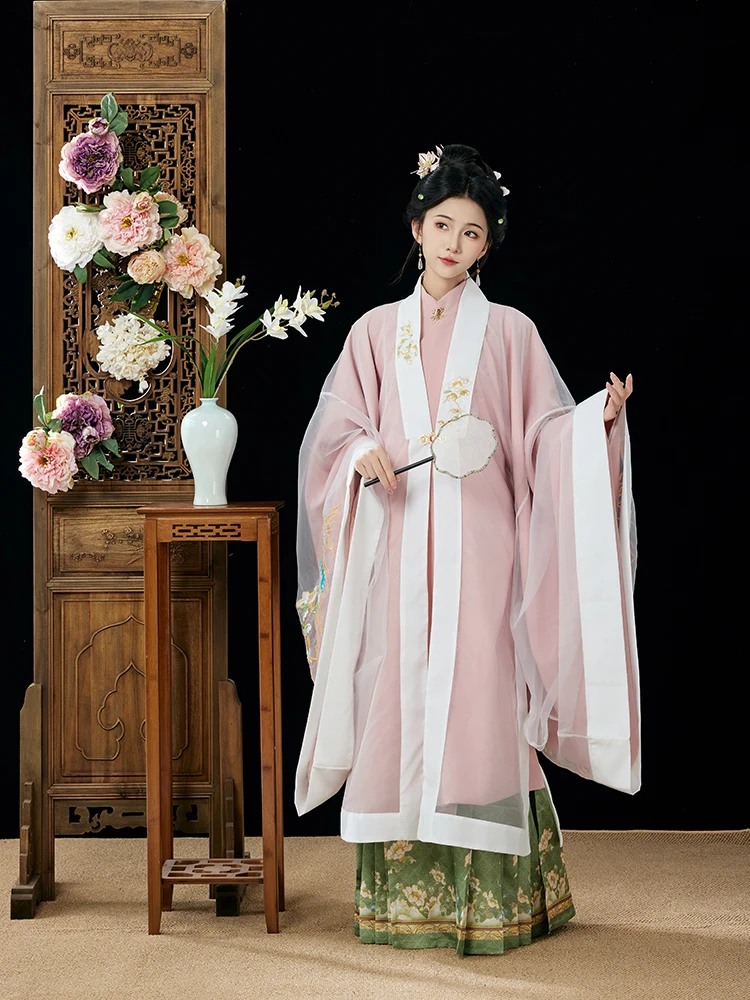 

Новый китайский стиль Hanfu династии Мин, длинная куртка с воротником-стойкой, накидка, юбка с конским лицом, комплект с тяжелой вышивкой в стиле ретро Hanfu