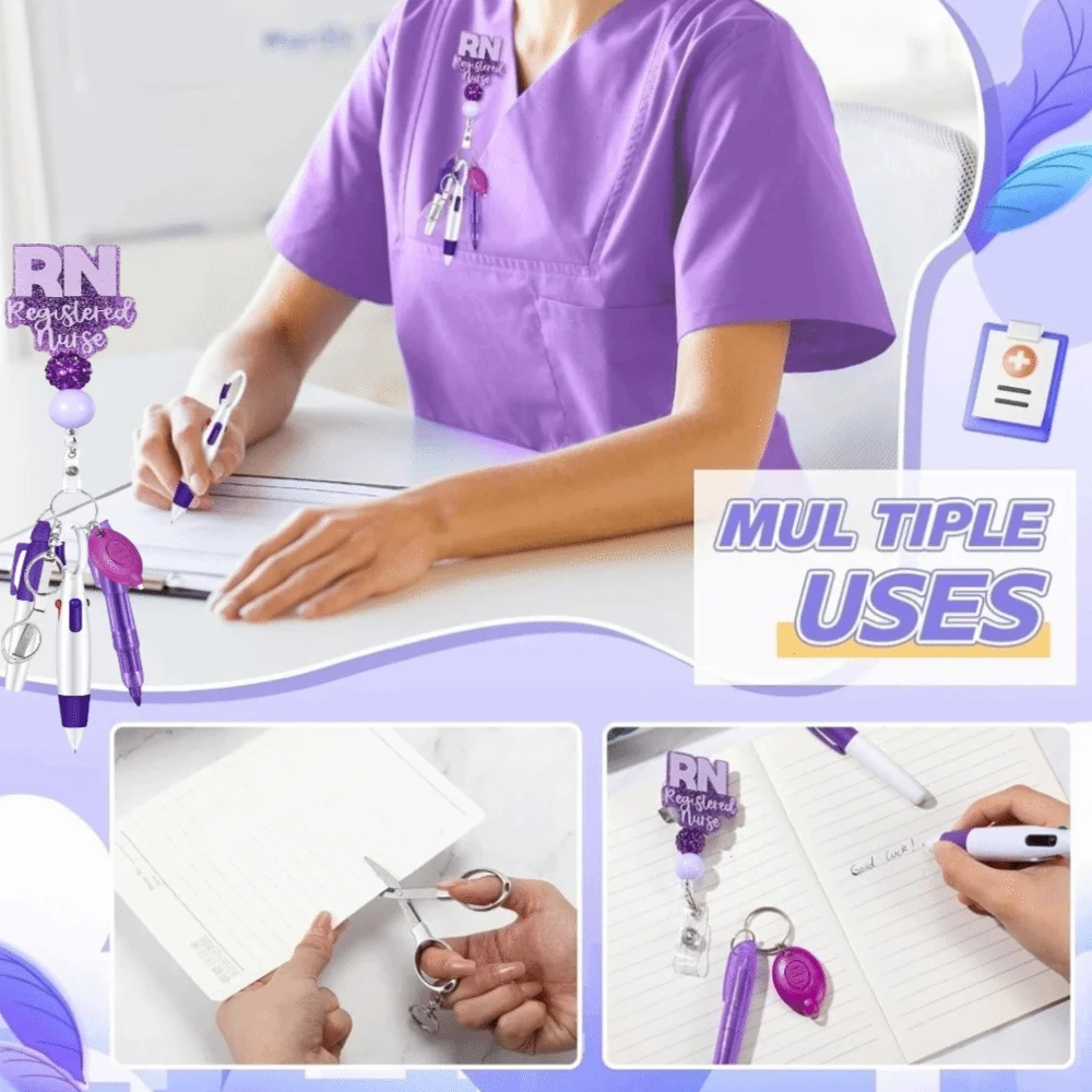 New Retractable Nurse Pen Pack Portable Lanyard Keychain Nurse Badge Set Durable ID Badge Reels Nurse Badge Clip Gift
