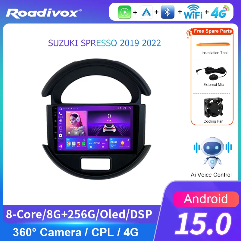 AI VOICE roadivox Android car radio for SUZUKI SPRESSO 2019 2022 GPS Navigation video Multimedia Player tape recorder  carplay