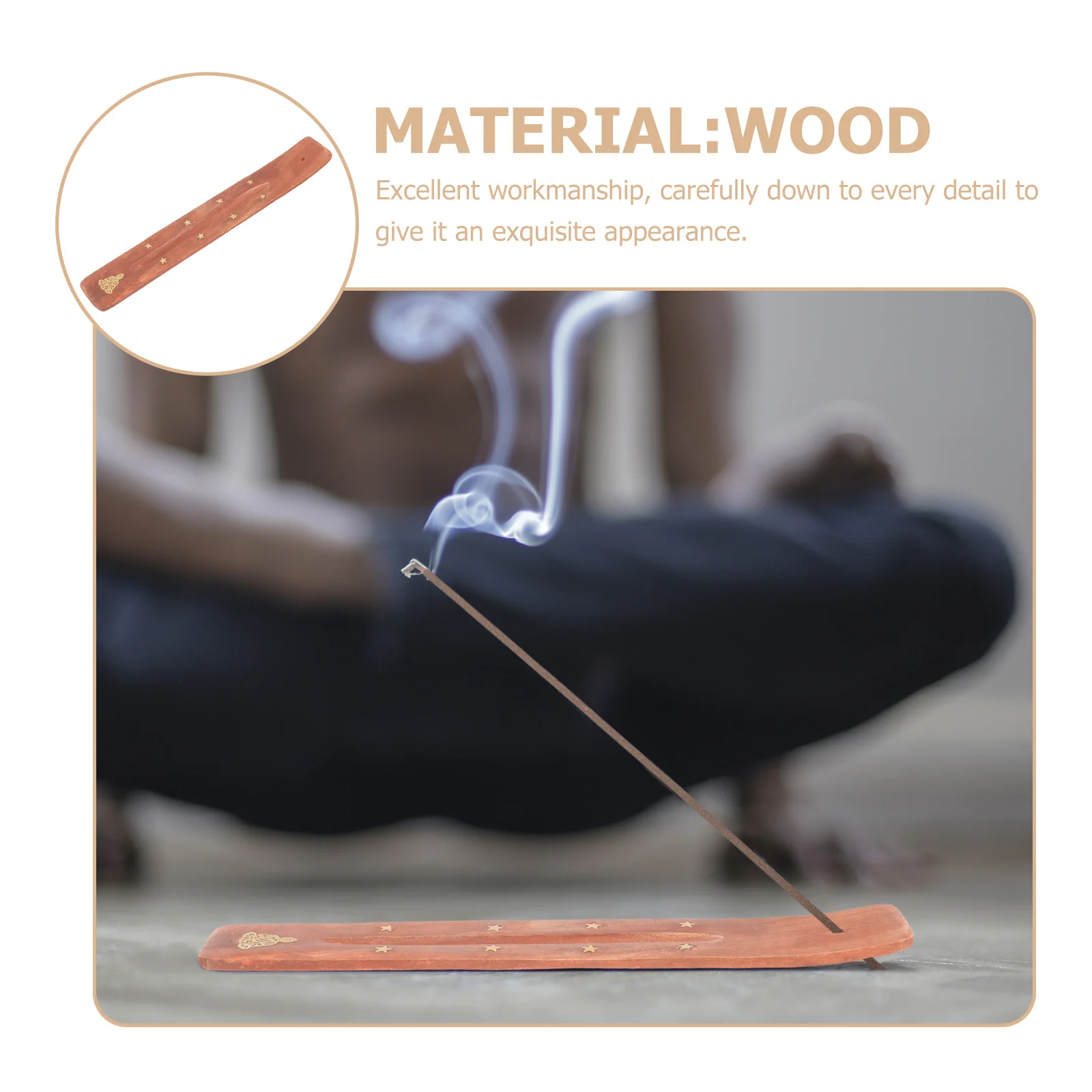 

Handmade Wood Incense Holder Desktop Vintage Carved Pattern Aromatherapy Plate for Anxiety Stress Relief Relaxation