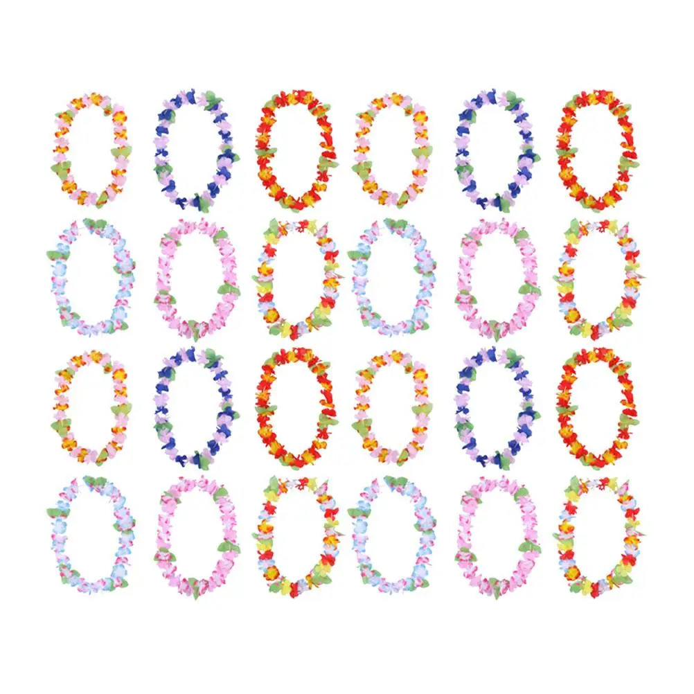 

24 Pcs Set Artificial Flower Necklace Lightweight Luau Beach Theme Decorations Party Supplies