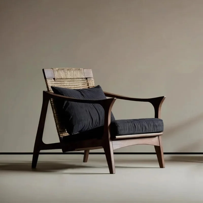 

Single sofa, living room, rattan chair, silent, retro, homestay, balcony, leisure, backrest, solid wood, sofa chair