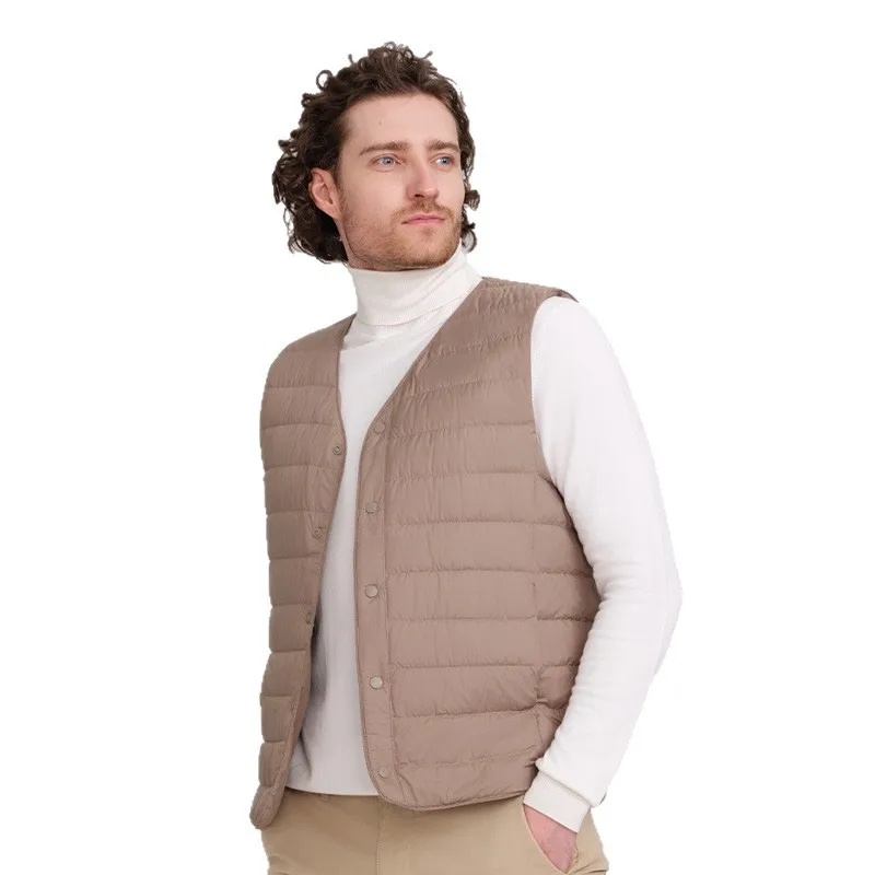 Gilet da uomo senza maniche Piumini con scollo a V Giacca con bottoni ricoperti Gilet Tasche casual solide Leggero elasticizzato 2025 Autunno Vestibilità ampia