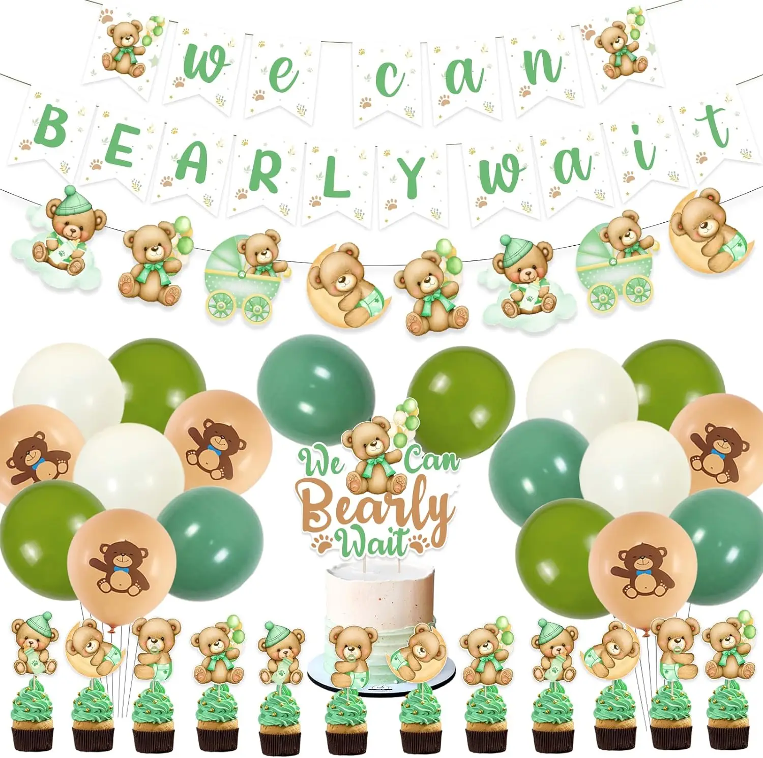 

Bear Baby Shower PartyDecor We Can Bearly Wait Banner CakeTopper Bear Garland Balloon Pregnancy Celebration Newborn Party Supply