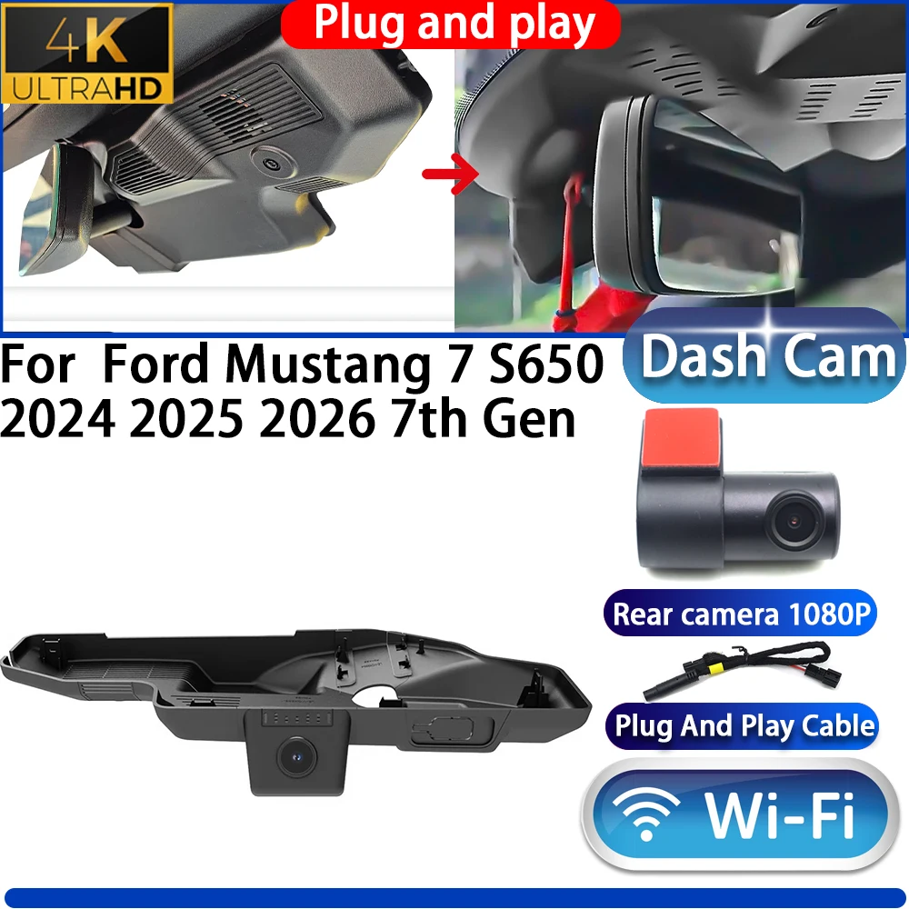 

HighCity for Ford Mustang 7 S650 2024 2025 2026 7th Gen Dash Cam Camera DVR 4K 2160P Night Vision Plug And Play Video Recorder