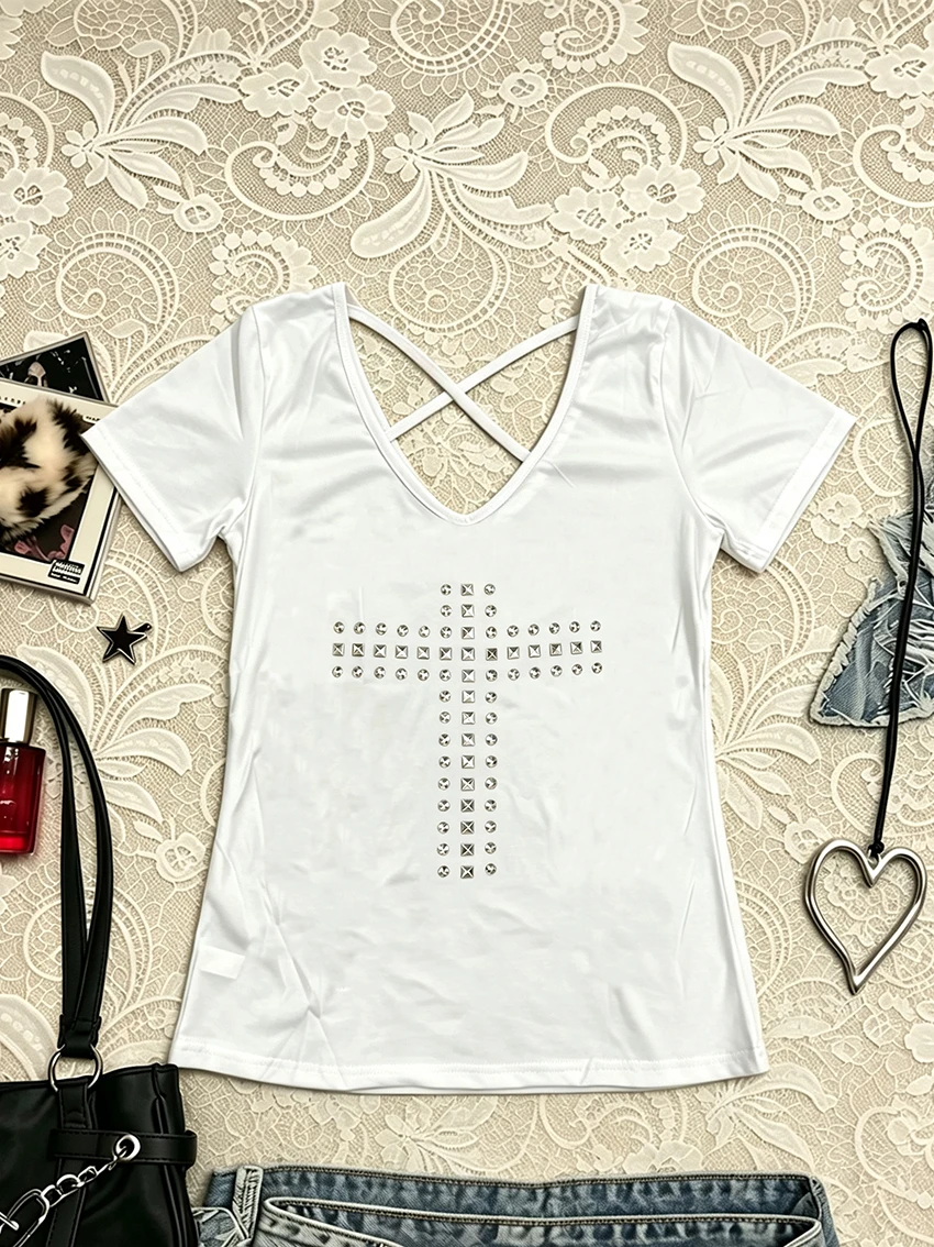 Grunge Goth Ladies V Neck Tee - đánh giá và giá Street Fashion Goth