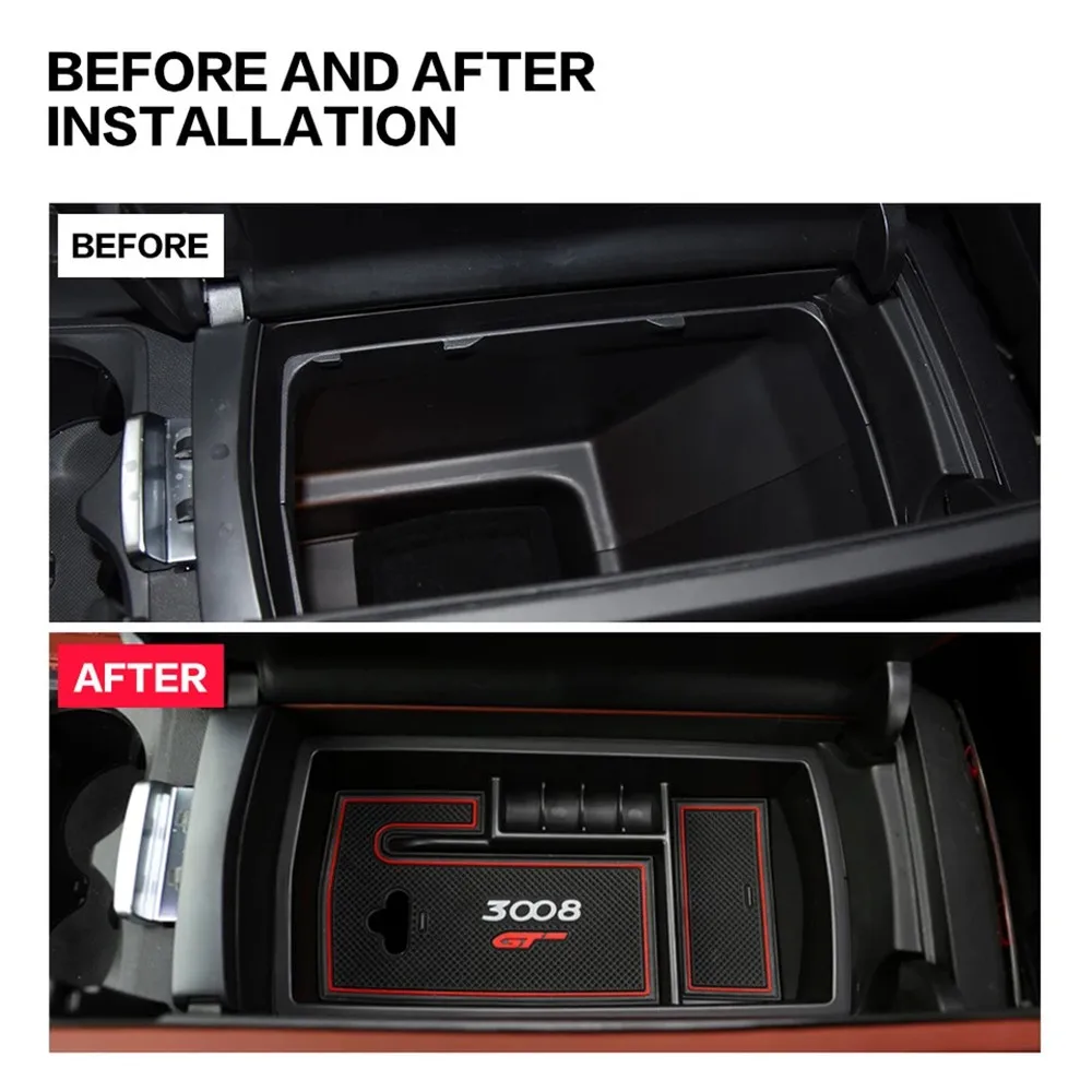 1PCS Car Center Console Armrest Storage Box Interior Accessories For Peugeot 3008 GT 2016 - 2023 2017 2018 2019 2020 2021 2022