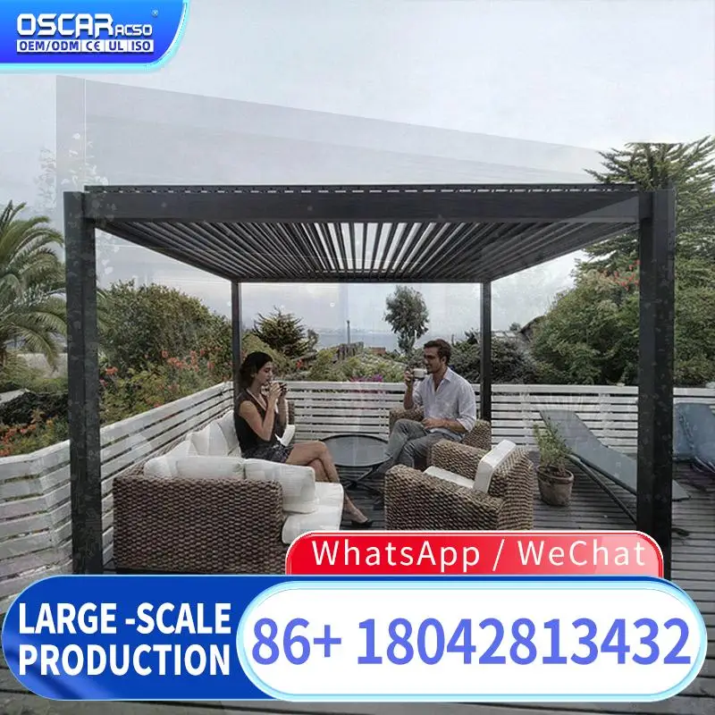 Waterproof Aluminium Outdoor Pergola Sun Shade Shelter With Sliding Glass Panel Europe Backyard Garden Patio Villa Poolside Retr