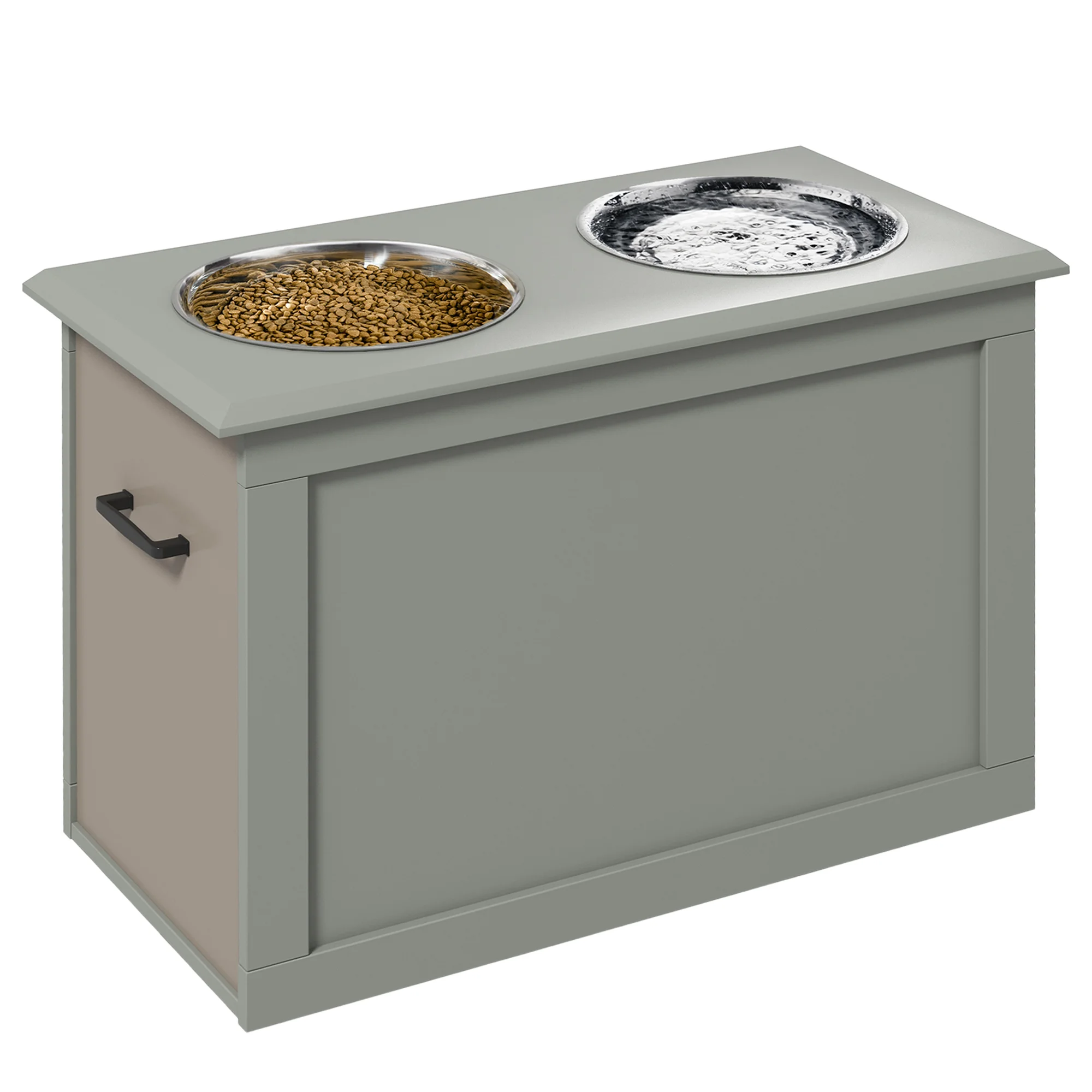 Mangeoire surélevée Pawhut pour grands chiens avec 2 bols de 2000 ml et rangement dissimulé 60x30x41 cm Gris