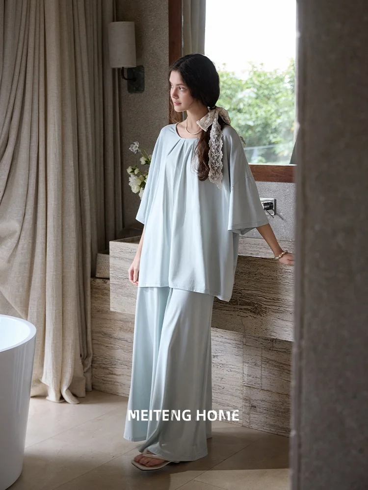 meiteng-summer-new-modal-cotton-sleepwear-women's-short-sleeve-round-neck-home-clothes-loose-fit-comfortable-breathable