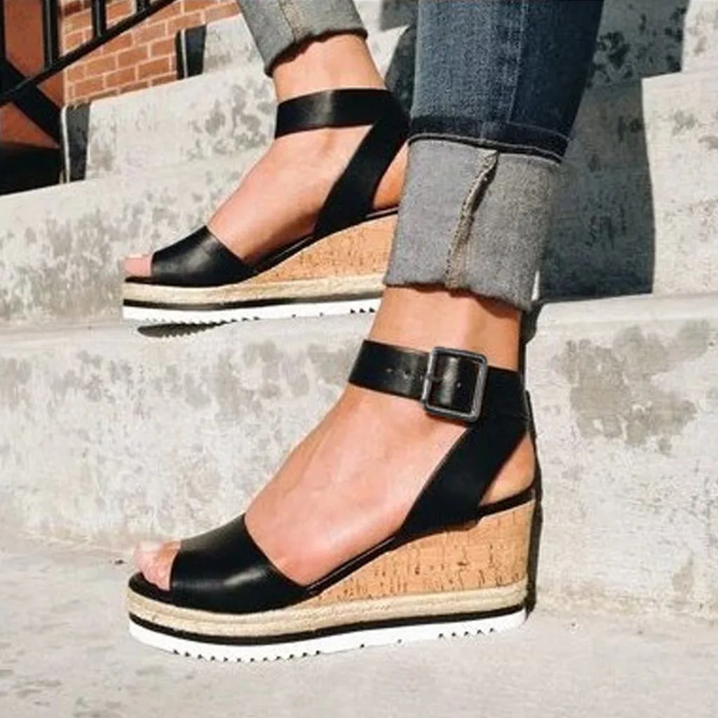 Wedges Shoes For Women Sandals Plus Size High Heels Summer Open Toe Buckle Sandals Chaussures Femme Platform Sandals 2024