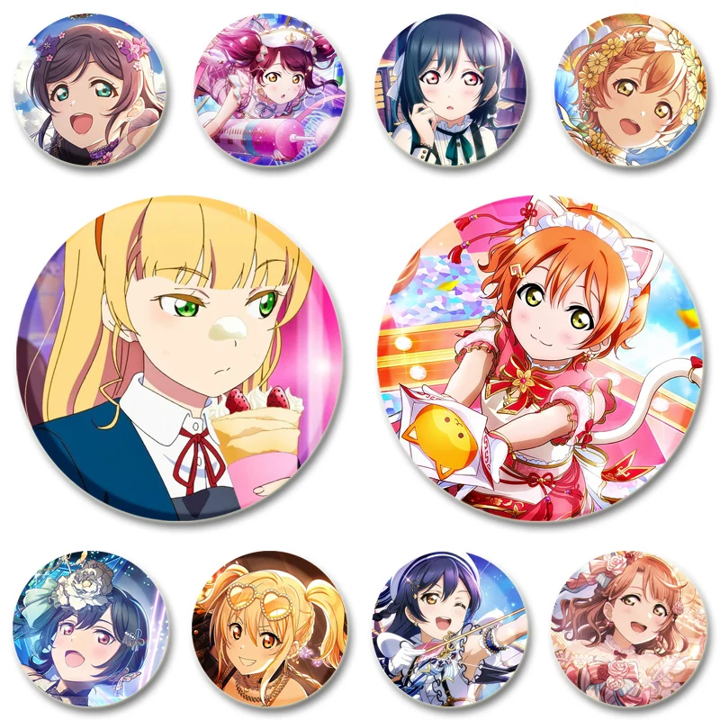 Takami Chika Matsuura Kanan Badge Cosplay Anime Brooches Tsushima Yoshiko Kurosawa Dia Enamel Pins for Gift Jewelry Accessories