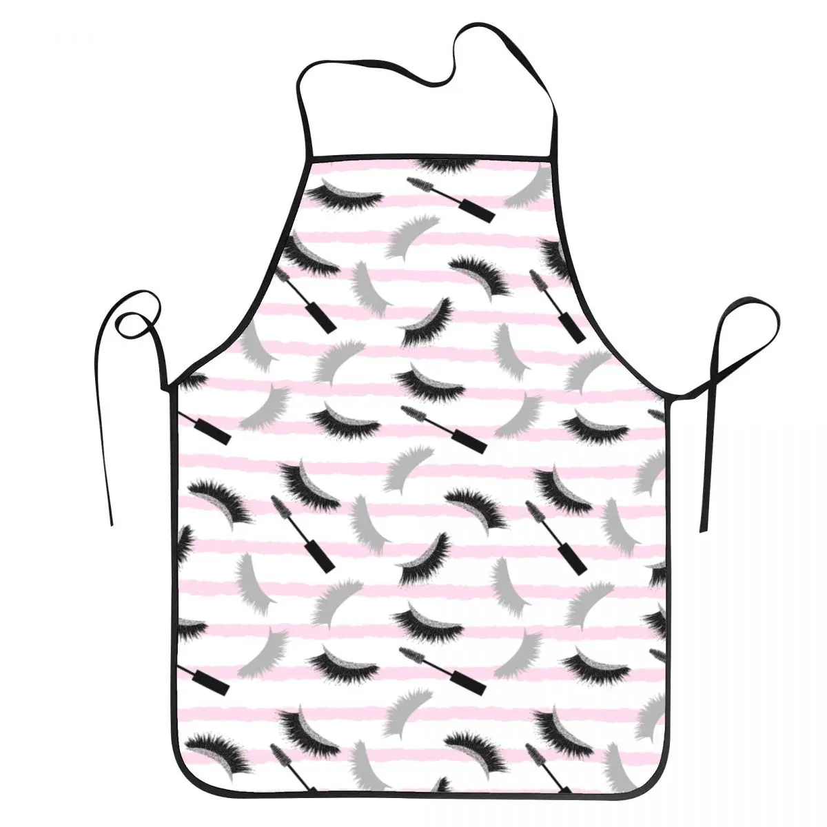 Silver Lashes And Mascara Stripes Pattern Aprons Men Women Adult Chef Kitchen Cooking Eyelash Stylists Tablier Cuisine Baking