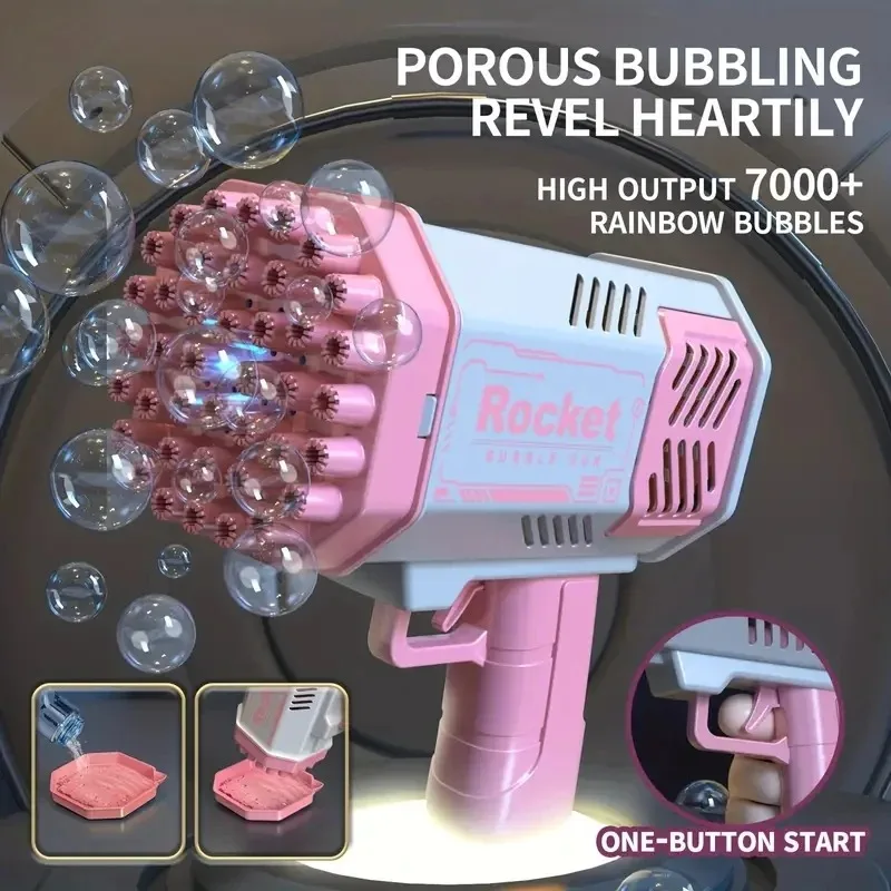 Pistola a bolle luminose portatile a 40 fori con giocattolo elettrico per bambini ad acqua giocattolo per macchina a bolle completamente automatico all'aperto senza batteria