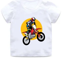 Motocross Rider Cool Boys T-shirts 2024 Summer Fashion Kids T shirt Streetwear Toddler Baby Girls Clothes Children Tops