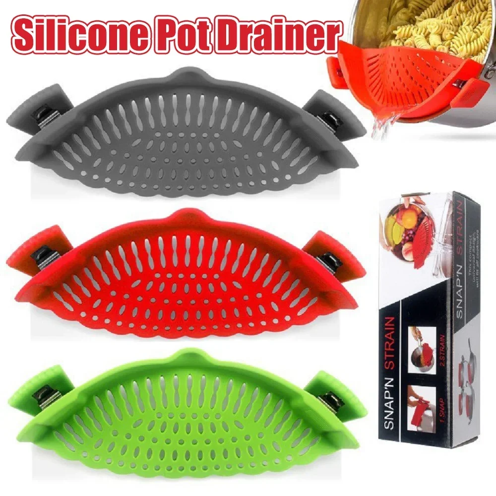 Universal Silicone Clip on Pan Pot Strainer Anti Spill Pasta Pot Strainer Food Grade Fruit Colander for Pasta Fruit Vegetable