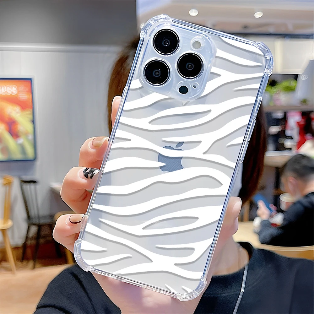 Simple Line Zebra Cow Pattern Phone Case For IPhone 15 14 13 12 11 Pro X XS XR Max 7 8 Plus Shockproof Soft Clear TPU Back Cover