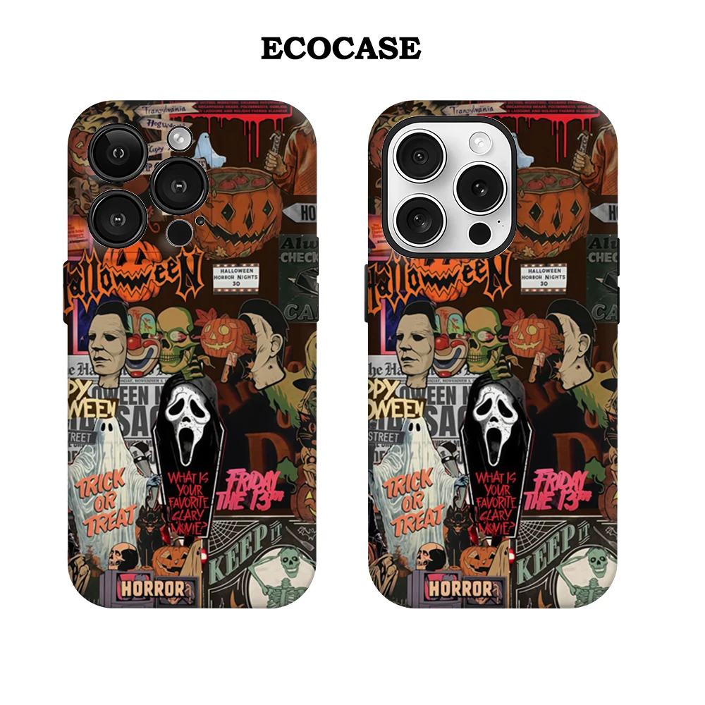 فيلم رعب الهالوين IPhone17 يجب أن يكون لهاتف آيفون 17 16 15 14 13 12 11 Pro Max Plus غطاء خلفي مزدوج الطبقة