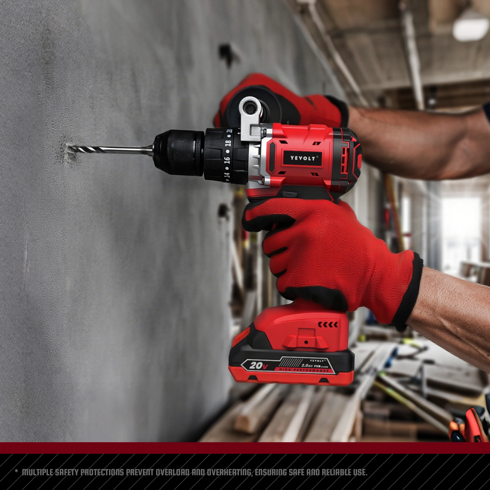 YEVOLT 20 V Akku-Bürstenloser Bohrschrauber – 100 Nm Industriequalität mit hohem Drehmoment für Hochleistungsaufgaben, Bohrarbeiten aus Metall/Holz