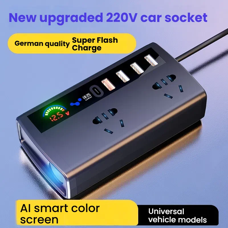Inversor/convertidor de corriente para coche, 12V/24V a 220V, puerto de encendedor de cigarrillos, cargador de teléfono rápido, toma de corriente de alta potencia