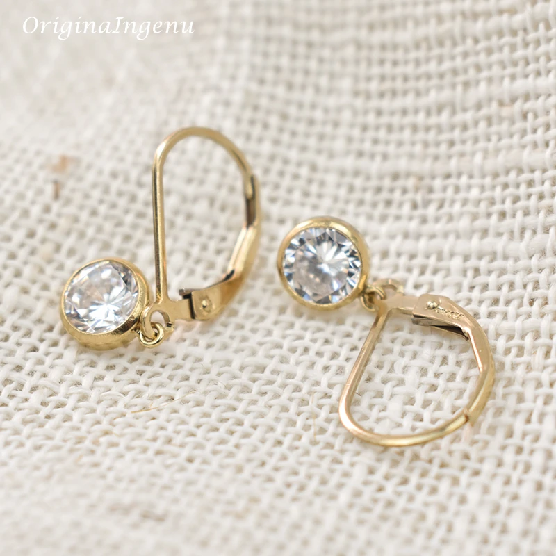Złote kolczyki kółka 14K wypełnione złotem 6MM cyrkonia wisiorek biżuteria minimalizm Brincos Vintage Pendientes Oorbellen kolczyki Boho