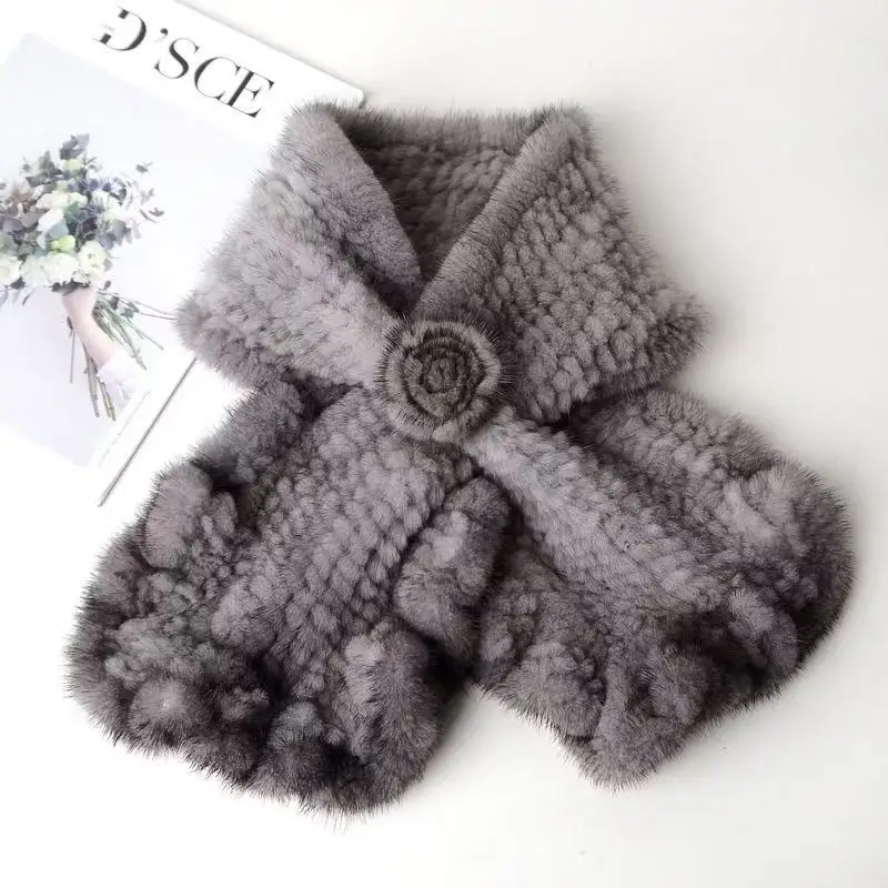 

New Brand Women Genuine Mink Fur Scarf Winter Lady Knitted Natural Mink Fur Mufflers Real Fur Scarves High Quality