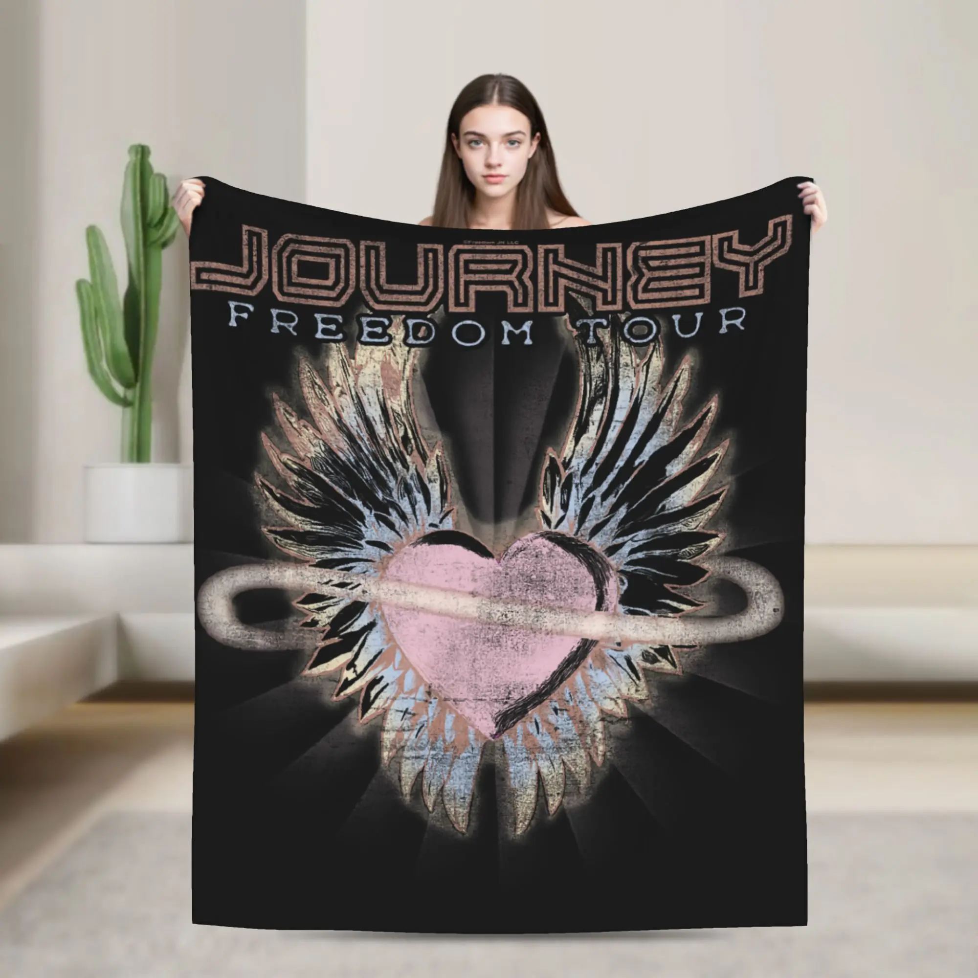 Cobertor de Pelúcia Journey Freedom Tour Pastel Heart Band para Meninas e Meninos, Manta de Flanela Super Quente para Sala de Estar e Cama